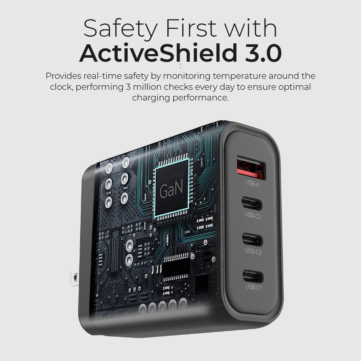 Mazer GAN Prestige 100W/140W Gan Charger 3xUSB-C + 1xUSB-A with Travel Pin