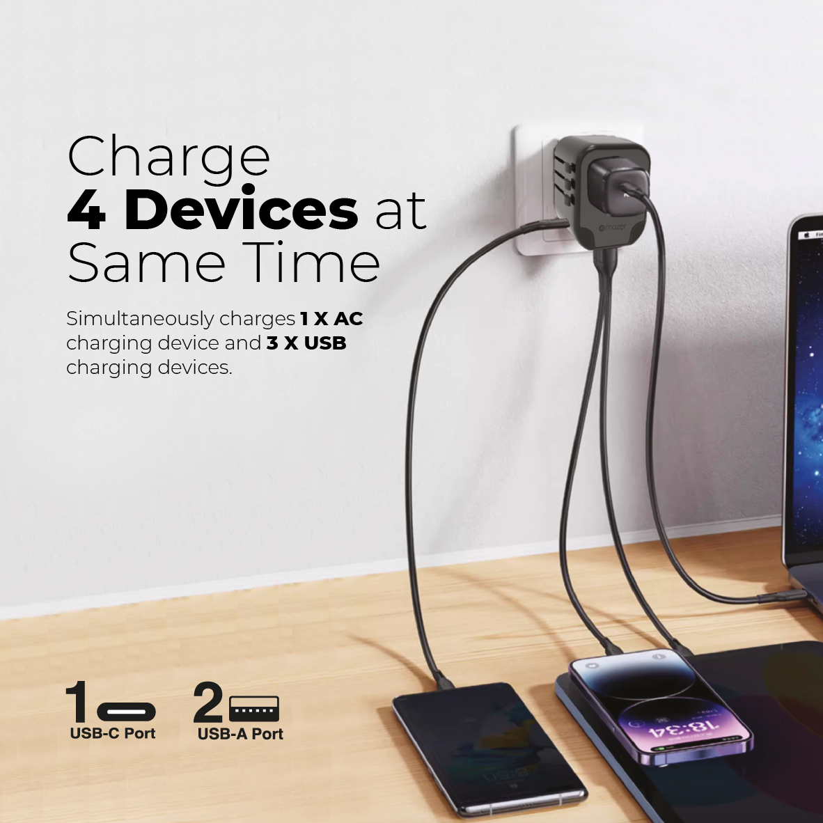 Mazer Infinite 12W/PD20W Travel Adapter with 2 USB-A/ 2 USB-A+1 USB-C World Travel Charger