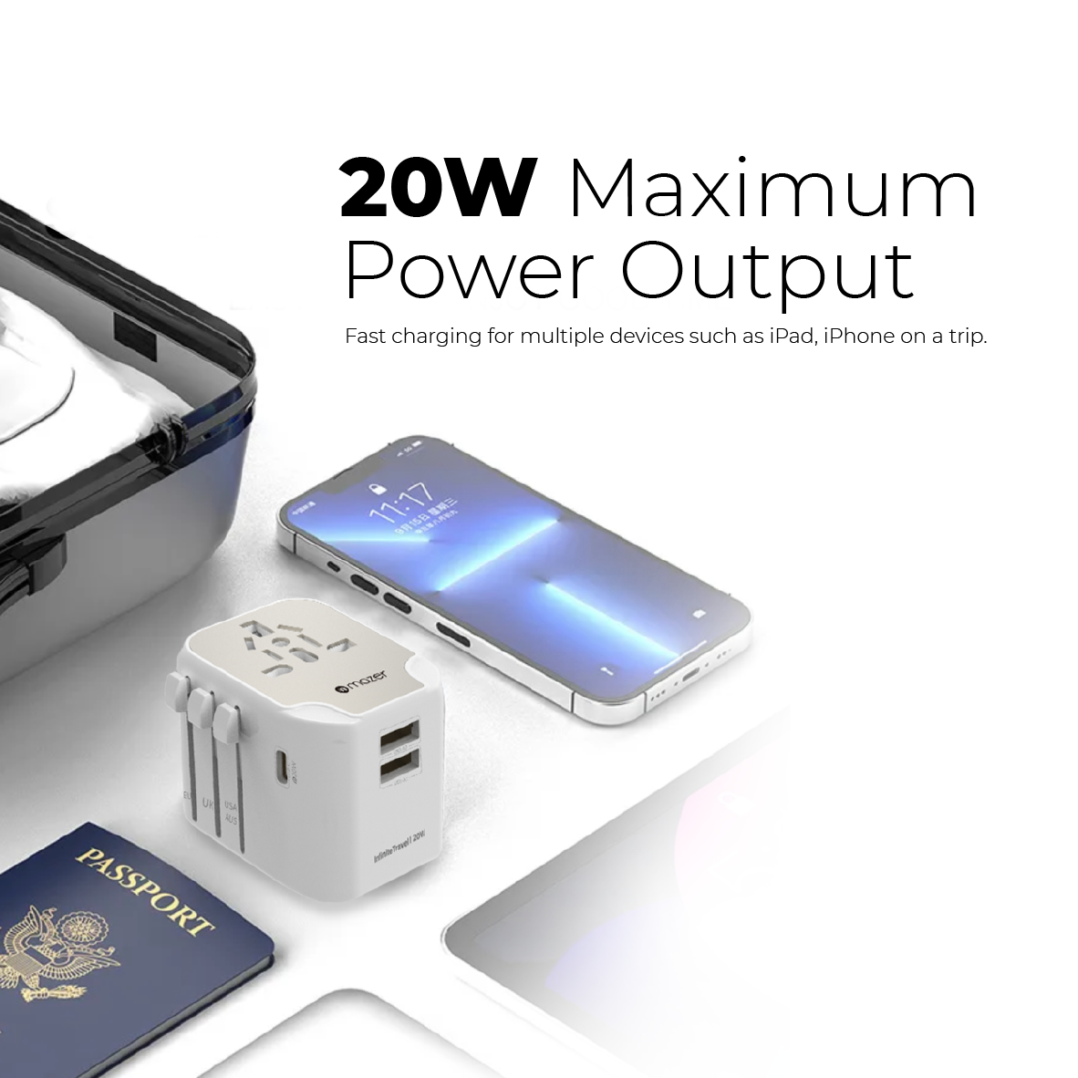 Mazer Infinite 12W/PD20W Travel Adapter with 2 USB-A/ 2 USB-A+1 USB-C World Travel Charger