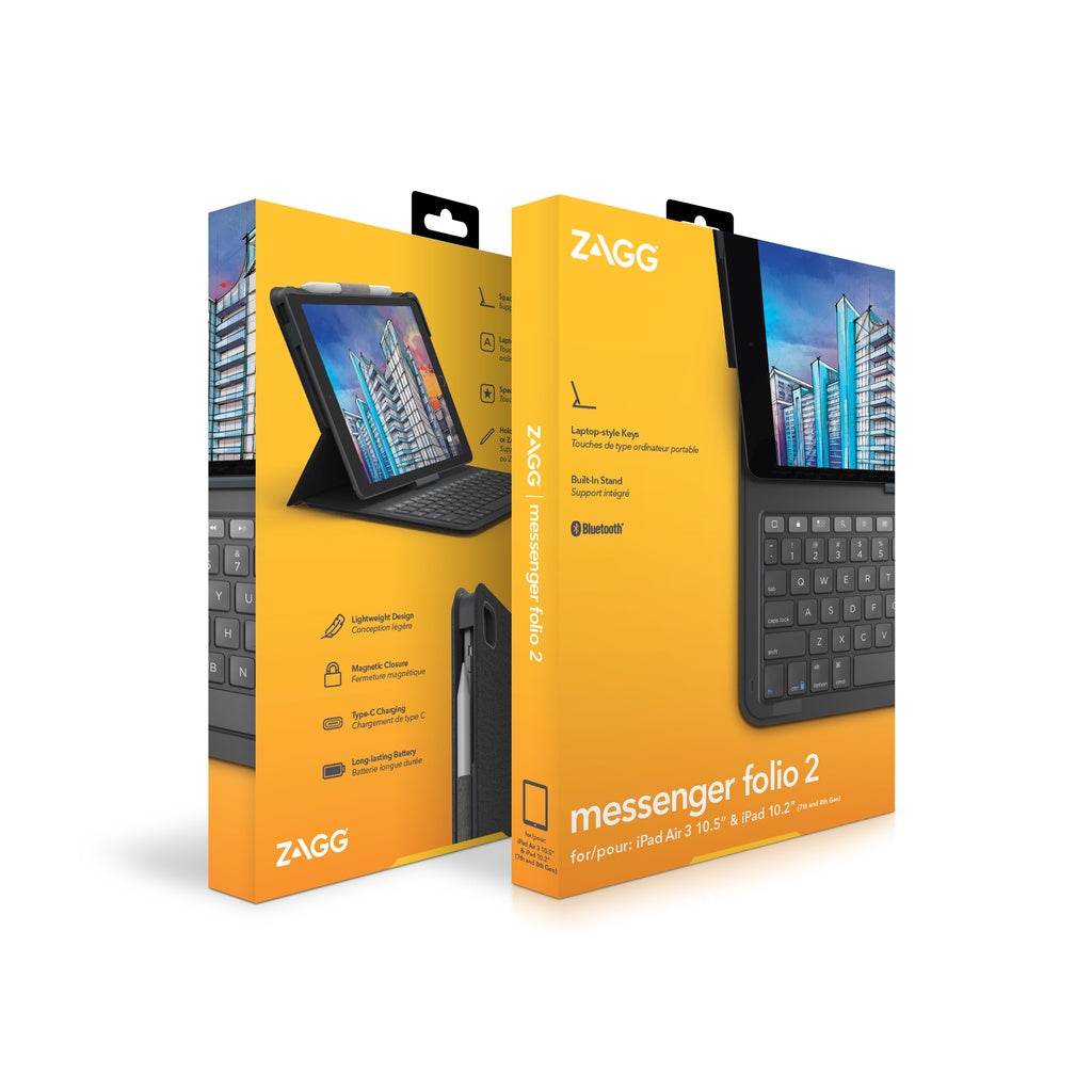 Zagg Messenger Folio 2 Bluetooth Keyboard & Case for iPad 10.2" /10.5" iPad /Air3 | 2 Yrs Warranty