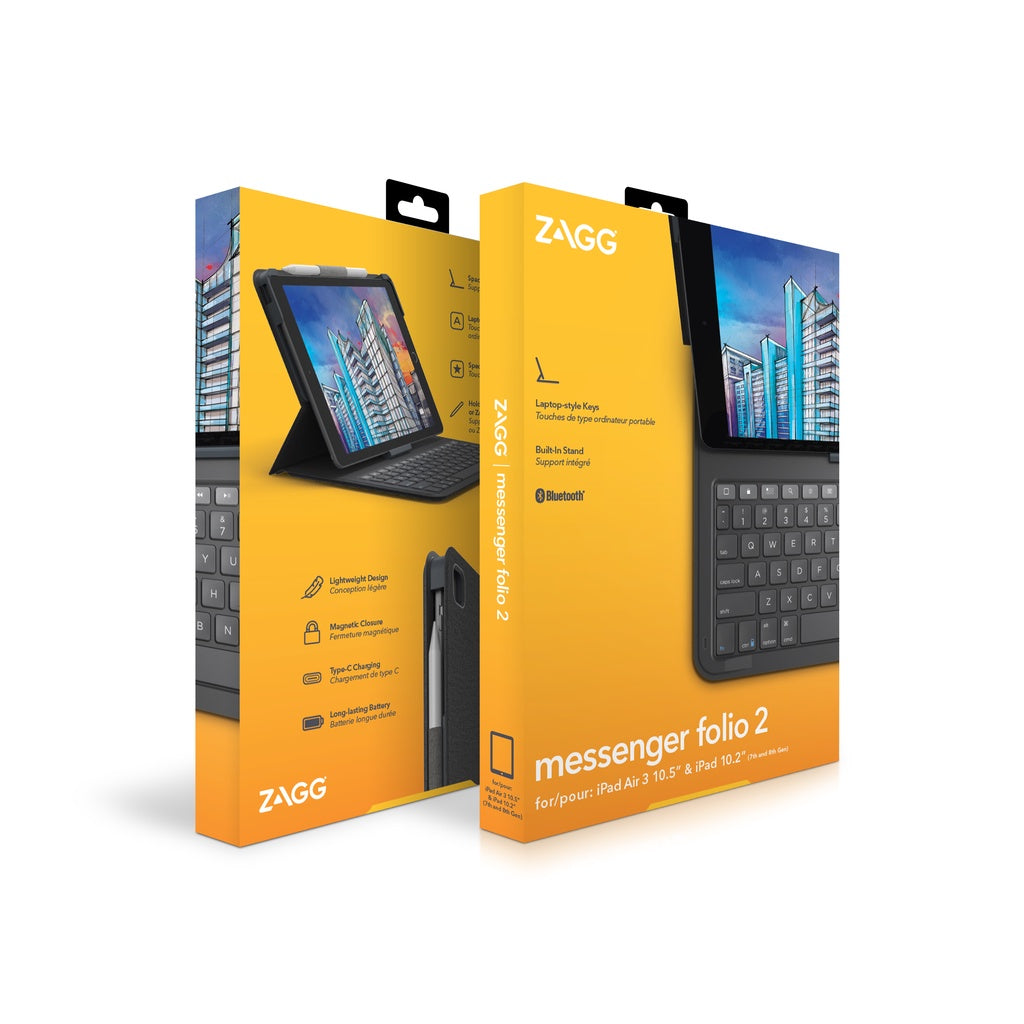 Zagg Messenger Folio 2  Bluetooth Keyboard & Case for iPad 10.2" /10.5" iPad /Air3 | 2 Yrs Warranty
