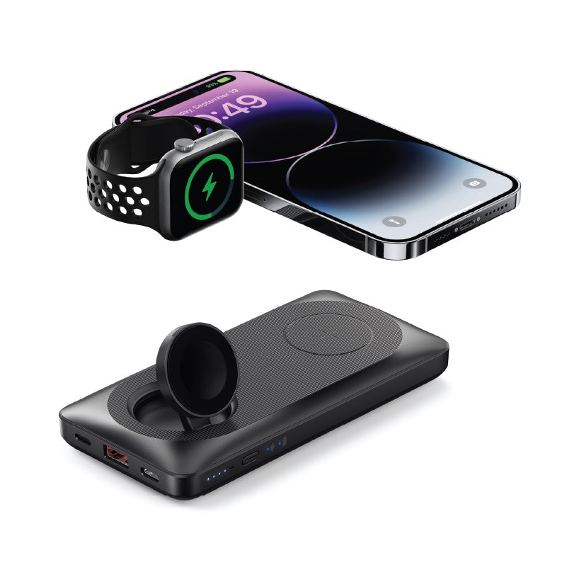 Mazer MagAir Duo - 10K 15W Wireless Charging Power Bank for iPhone & Apple Watch  | 2 Years Warranty