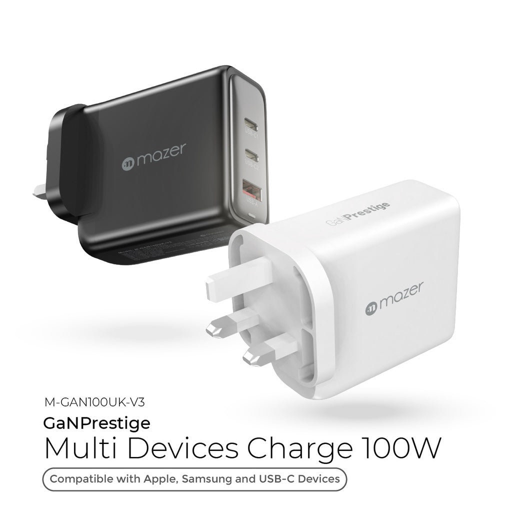 Mazer 100W Gan Prestige Wall Charger 2XUSB-C+1XUSB-A | 2 Years Warranty