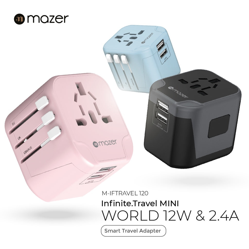Mazer Infinite 12W/PD20W Travel Adapter with 2 USB-A/ 2 USB-A+1 USB-C World Travel Charger