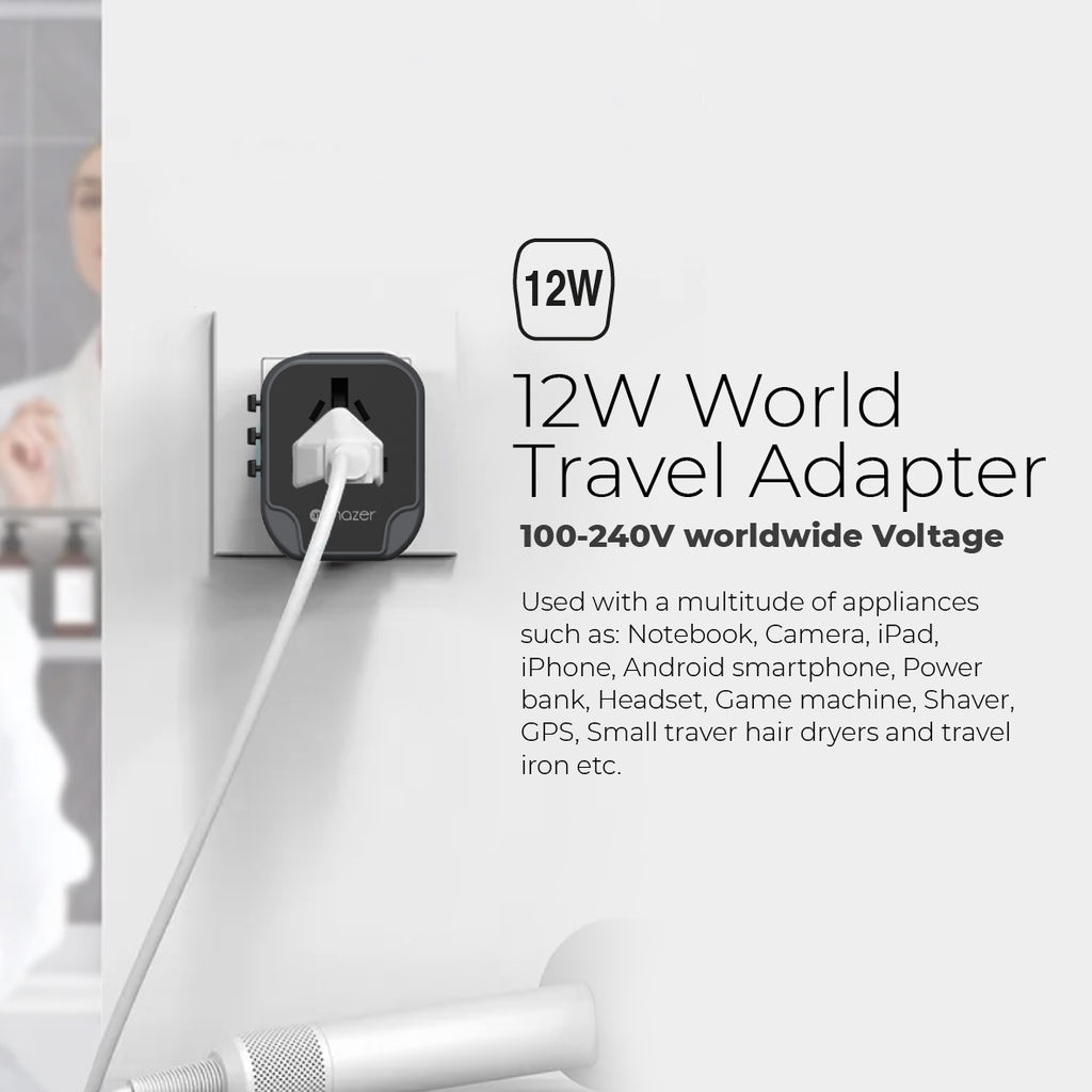 Mazer Infinite 12W/PD20W Travel Adapter with 2 USB-A/ 2 USB-A+1 USB-C World Travel Charger
