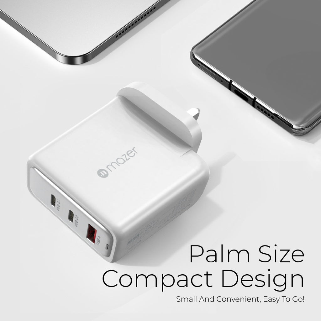 Mazer 100W Gan Prestige Wall Charger 2XUSB-C+1XUSB-A | 2 Years Warranty