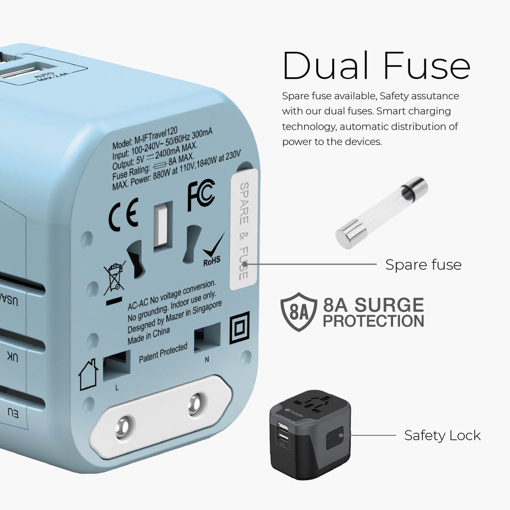 Mazer Infinite 12W/PD20W Travel Adapter with 2 USB-A/ 2 USB-A+1 USB-C World Travel Charger