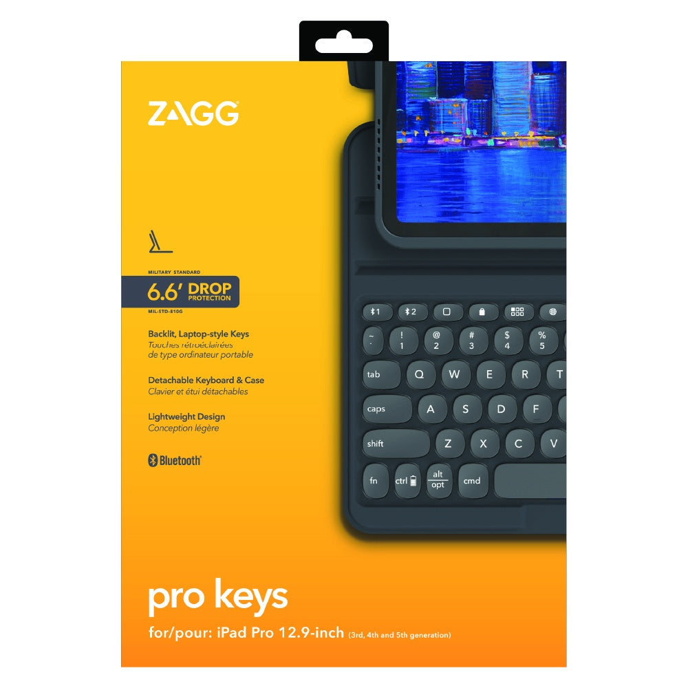 Zagg Pro Keys Bluetooth Keyboard for 12.9-inch iPad Pro (6th/5th/4th/3rd Gen) | 2 Years Warranty