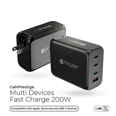 Mazer Infinite Boost GAN3 Technology 200W Wall Charger (PD200W-Travel Pin) 2 Years Warranty