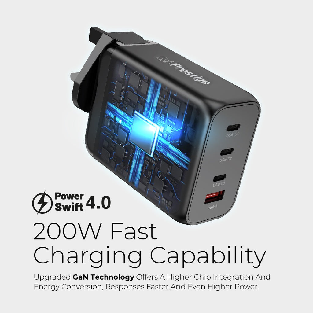Mazer Infinite Boost GAN3 Technology 200W Wall Charger (PD200W-Travel Pin) 2 Years Warranty