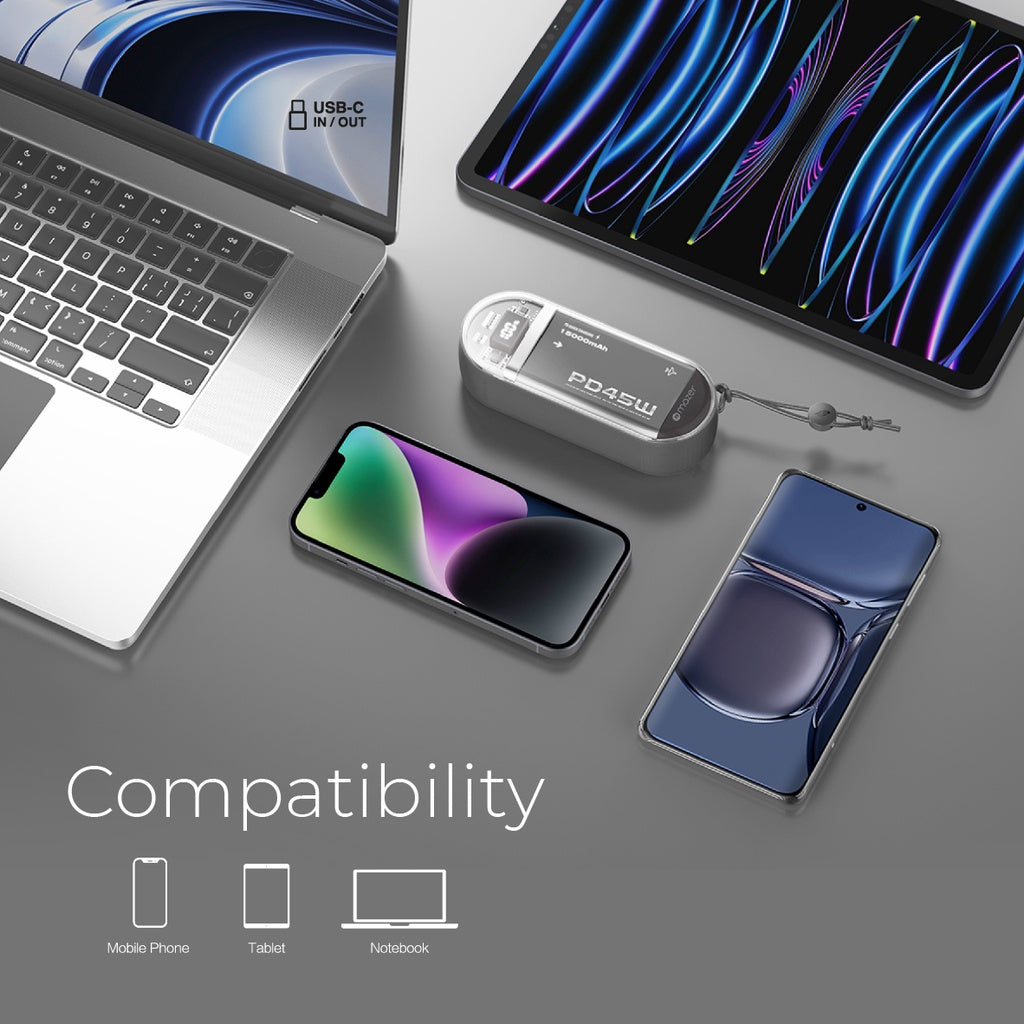 Mazer Power Charge Link Built-in MFI Lightning & USB-C Cable PD45W 15000mAh | 2 Years Warranty