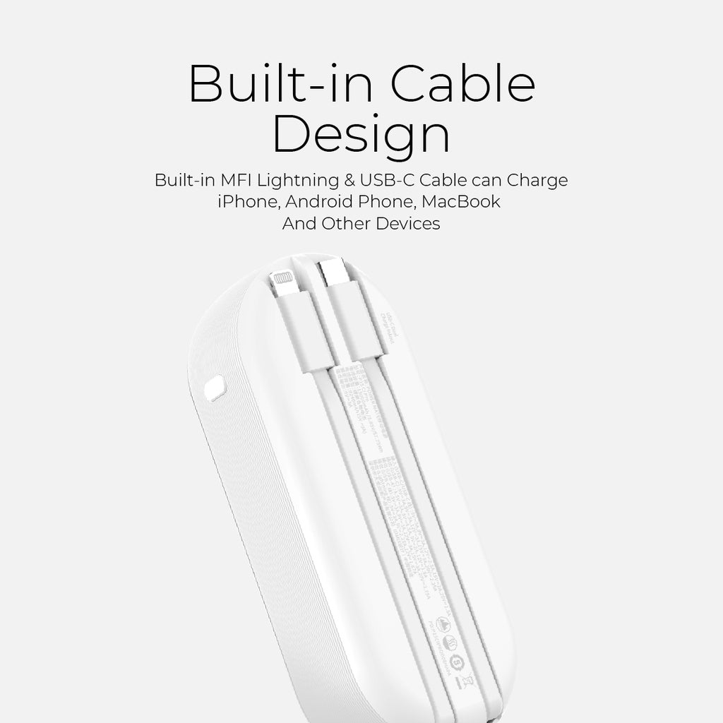 Mazer Power Charge Link Built-in MFI Lightning & USB-C Cable PD45W 15000mAh | 2 Years Warranty