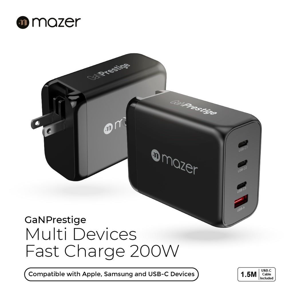 Mazer Infinite Boost GAN3 Technology 200W Wall Charger (PD200W-Travel Pin) 2 Years Warranty
