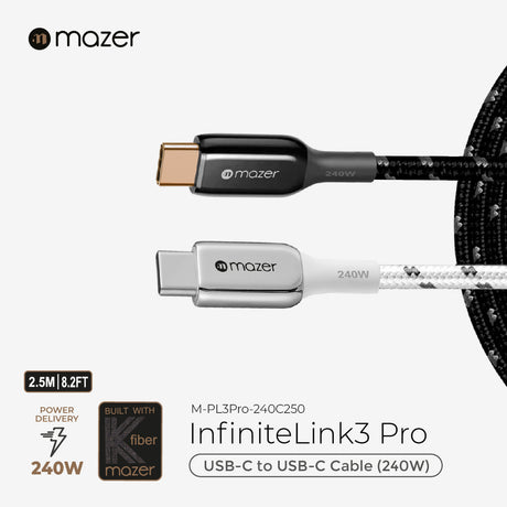 Mazer Infinite.Link Pro 3 USB-C to USB-C 240W Cable in 0.5M/1.25M/2.5M | 2 Years Warranty