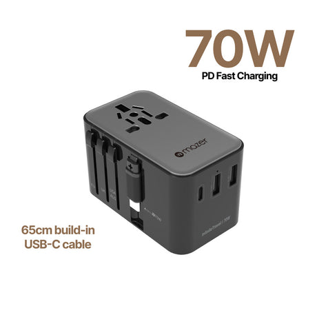 Mazer Infinite Universal Travel Adapter with 70W Fast Charging | 2 Years Warranty