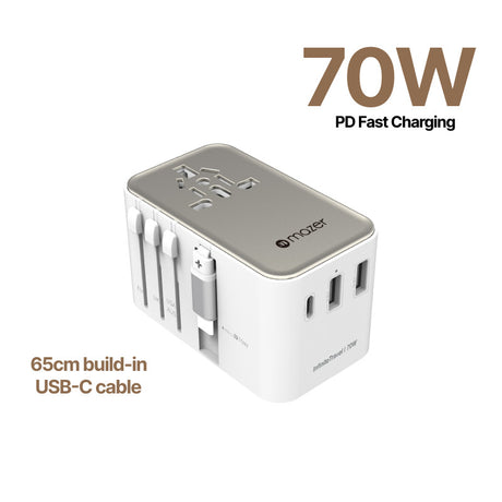 Mazer Infinite Universal Travel Adapter with 70W Fast Charging | 2 Years Warranty