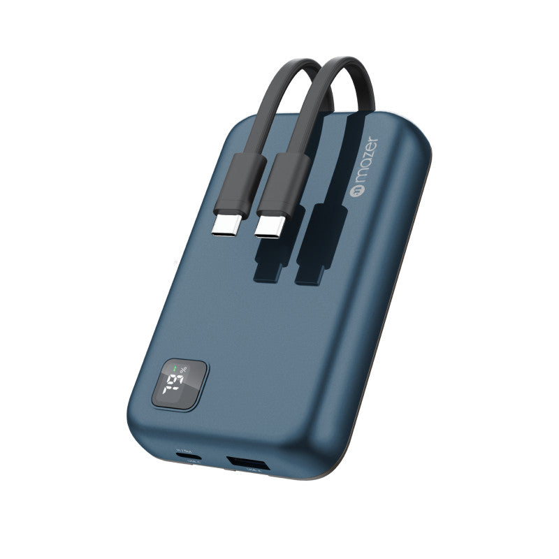 Mazer PowerCharge 1020 Link 10000mAh PD20W Power Bank with Built-in Dual USB-C Cables | 2 Years Warranty
