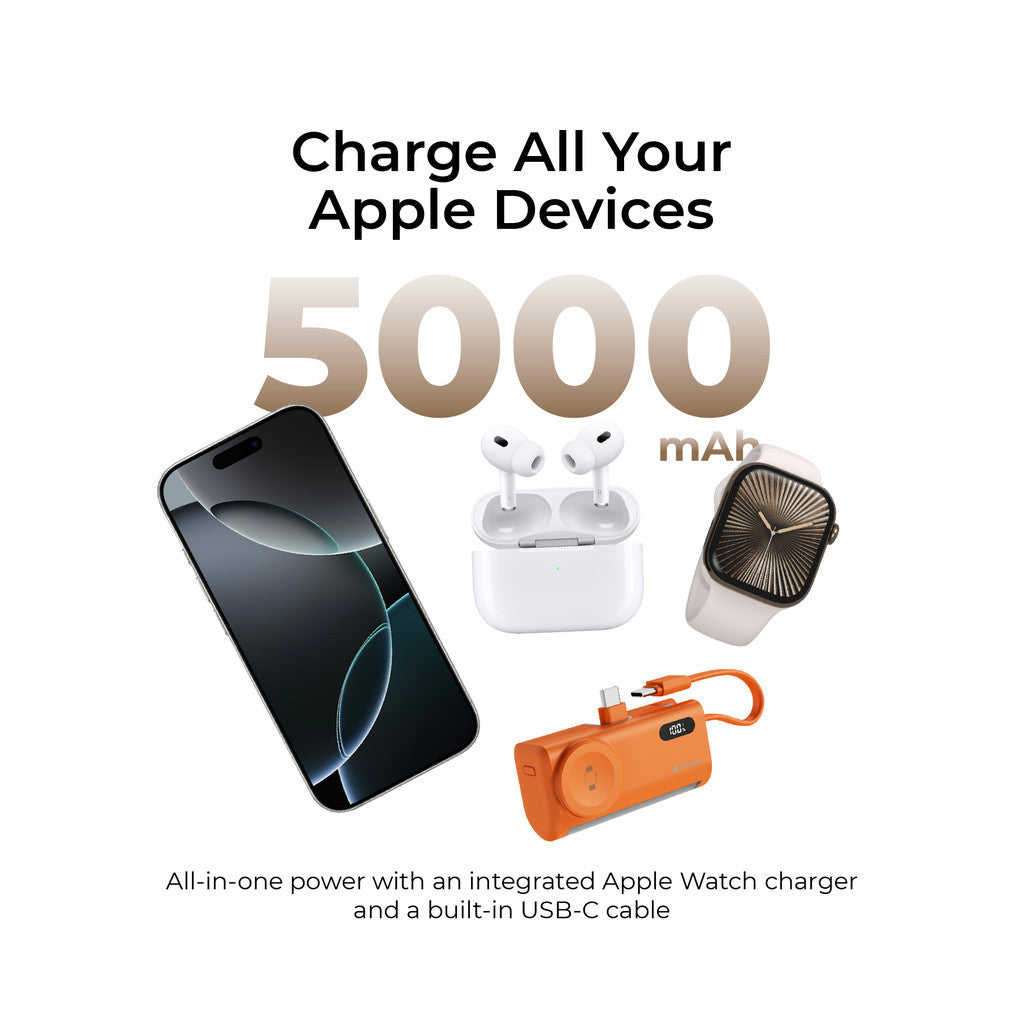 (New CCC Certified) Mazer PD20W 5000mAh Fast Charging Powerbank-Built-in USB-C Cable-Watch Charger