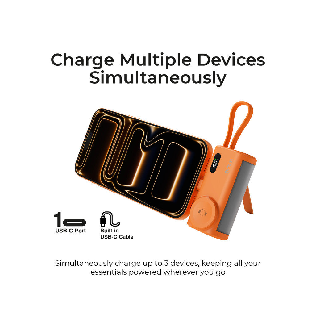 (New CCC Certified) Mazer PD20W 5000mAh Fast Charging Powerbank-Built-in USB-C Cable-Watch Charger