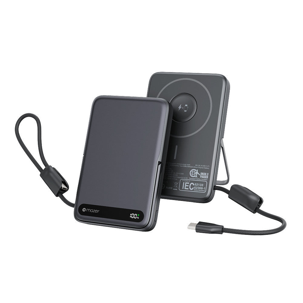(CCC Certified) Mazer 10000mAh Magnetic Powerbank PD27W Fast Charge-15W Wireless-USB-C Cable-Stand-Watch Charger