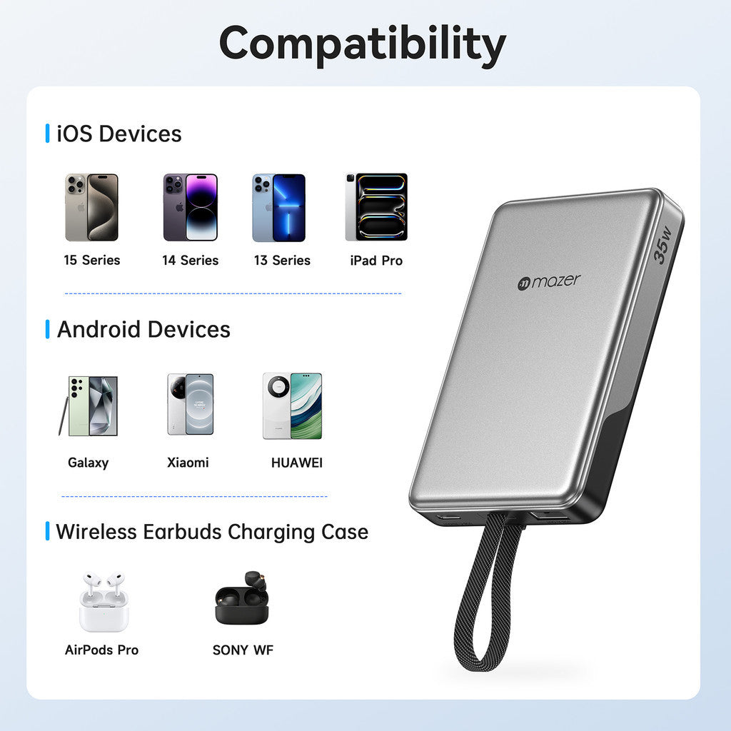 (CCC Certified) Mazer Powerbank 10000mAh PD35W Fast Charging Powerbank with Built-in USB-C Cable