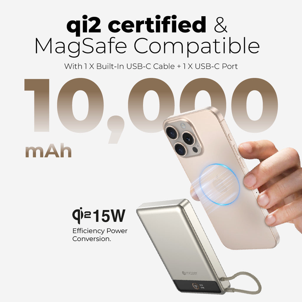 (CCC Certified) Mazer Powerbank Qi2 10000mAh Wireless Powerbank PD30W | USB-C Cable | Ai Display