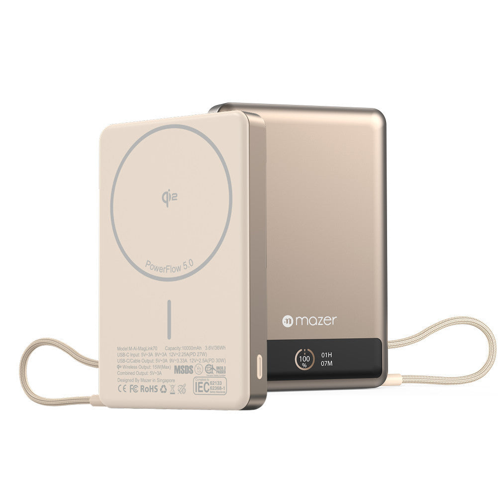 (CCC Certified) Mazer Powerbank Qi2 10000mAh Wireless Powerbank PD30W | USB-C Cable | Ai Display