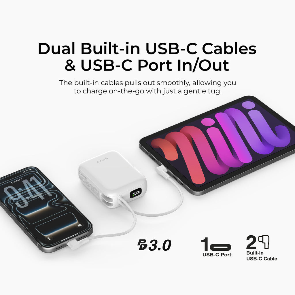 (CCC + QR) Mazer Powerbank 10000mAh PD35W PowerCharge Nano Power Bank with Dual Built-in USB-C Cable