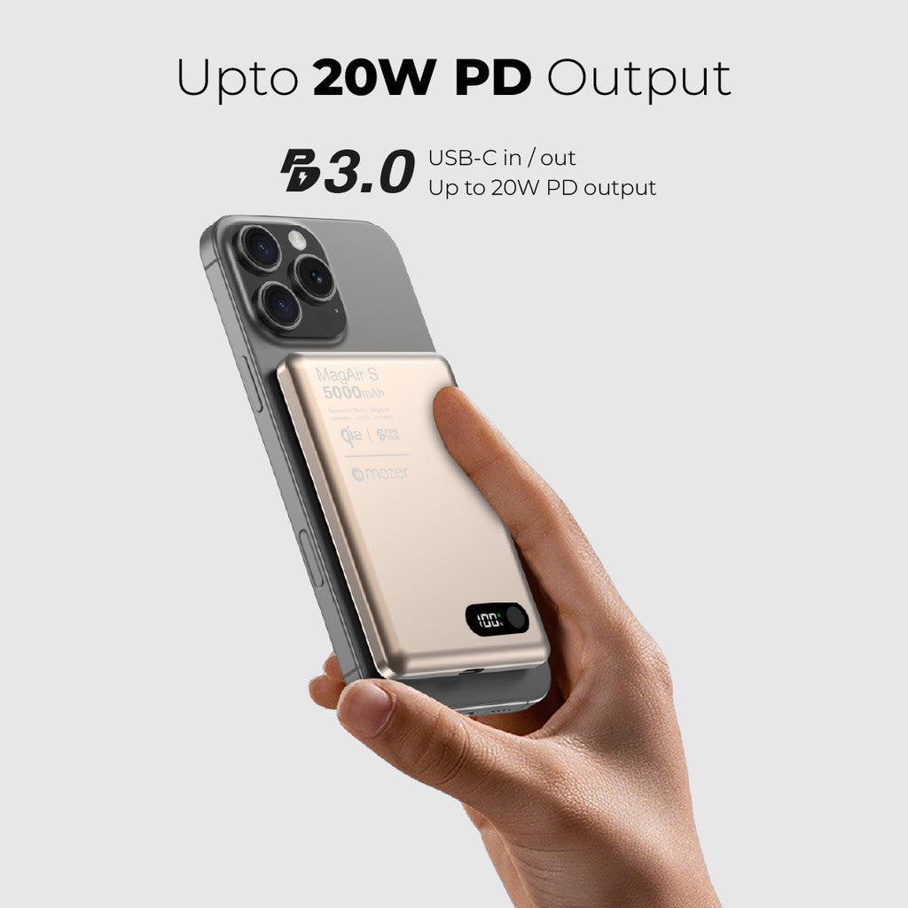 (CCC + QR Code) Mazer MagAir 29 Ultra-Thin 5000mAh Qi2 Certified Magnetic Wireless Power Bank