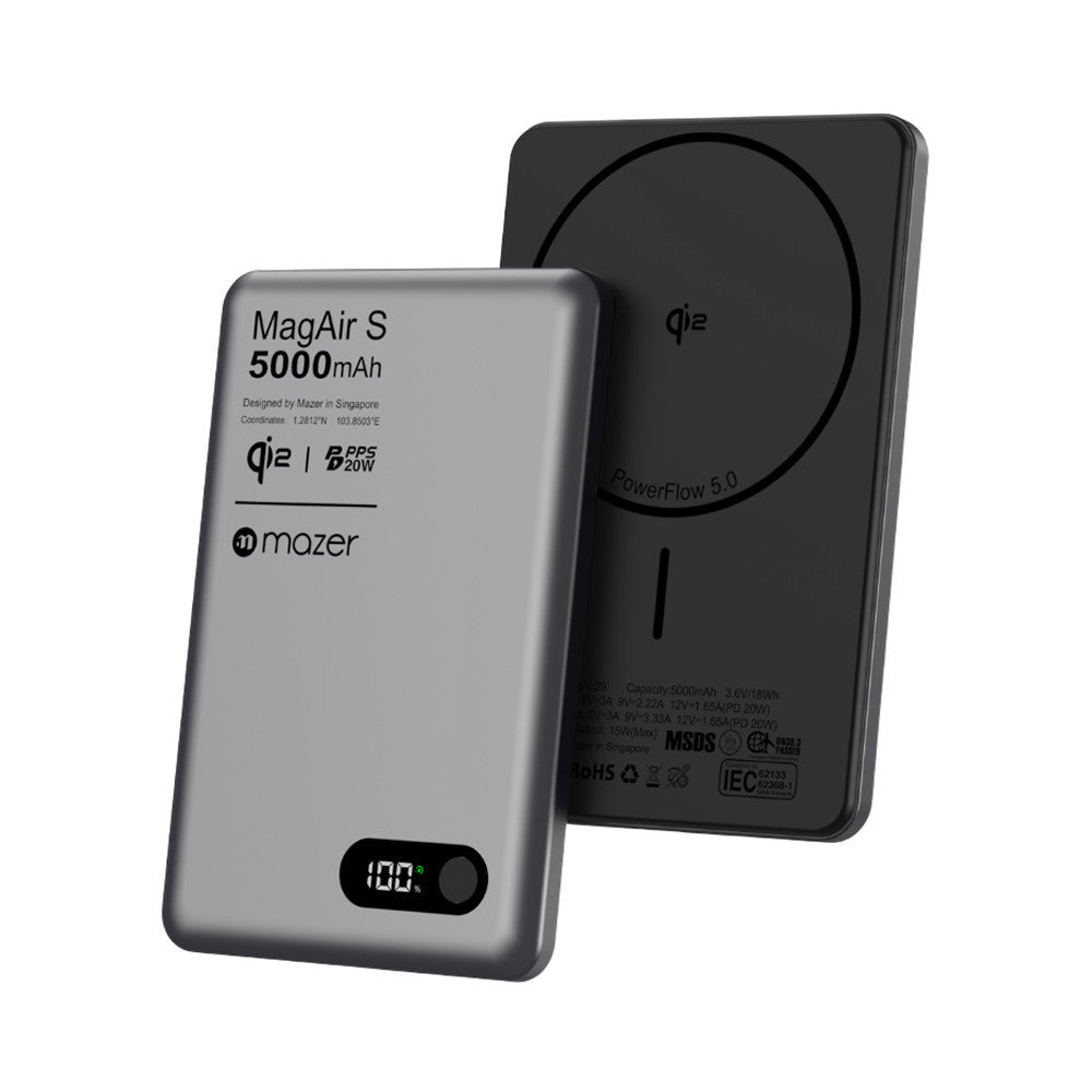 (CCC + QR Code) Mazer MagAir 29 Ultra-Thin 5000mAh Qi2 Certified Magnetic Wireless Power Bank
