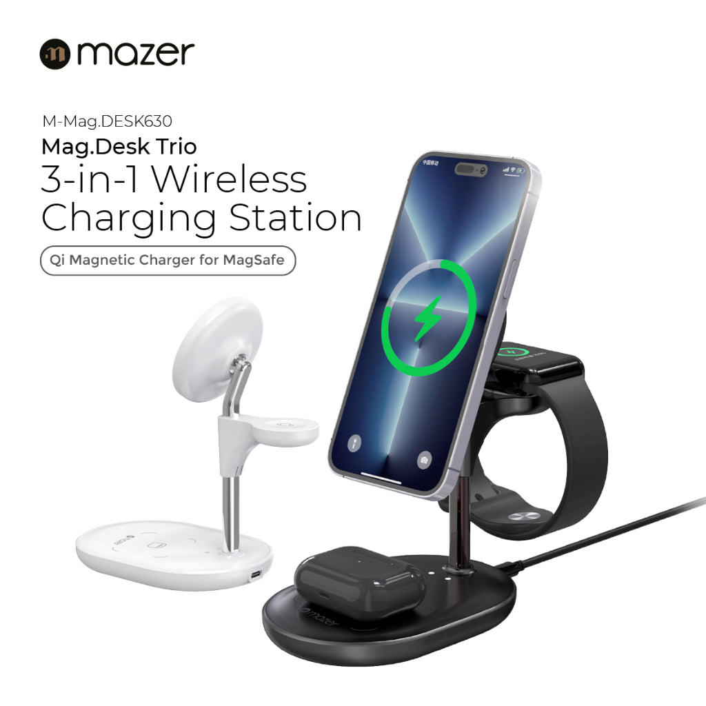Mazer MagSafe 3-in-1 Hybrid Wireless Charging Stand for iPhone | Apple Watch | Air Pod | 2 Years Warranty