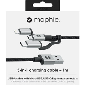Mophie Tri-Tip – 3 IN 1 (Micro-USB + USB-C + LTG )High Speed Charging Cable - 1M | 2 Years Warranty