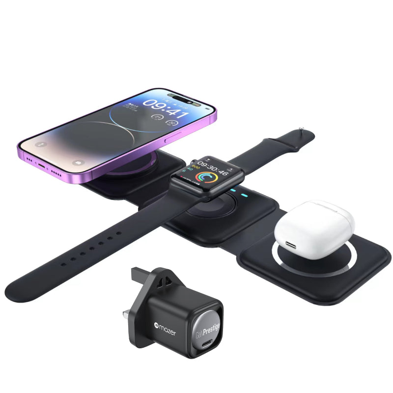 Mazer 3 in 1 Foldable Magnetic Wireless Charger Travel Charger 2 Years Warranty