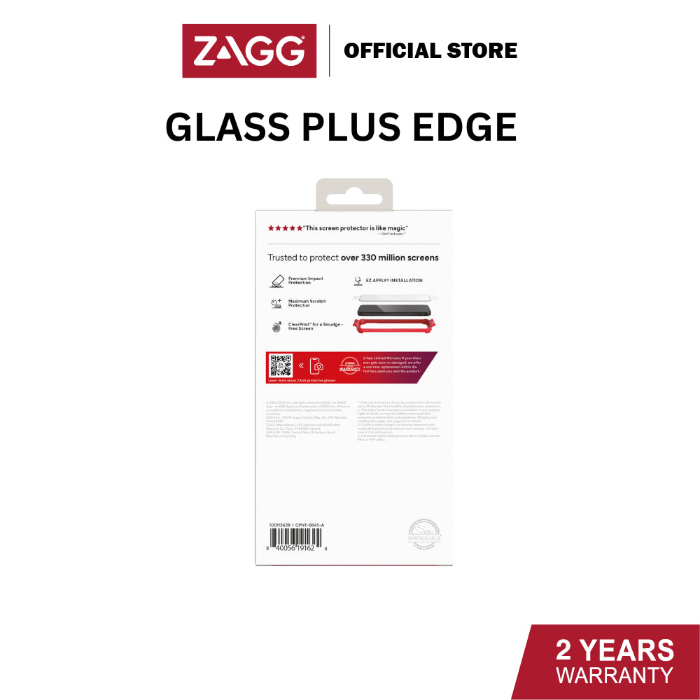 Zagg Glass Plus Edge Series Screen Protector for iPhone 15 / 15 Plus / 15 Pro / 15 Pro Max