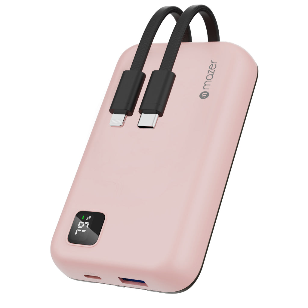 Mazer Infinite.Boost Power Link Trio 10K mAh Power Bank with Certified MFI Lightning & USB-C Cables | 2 Years Warranty