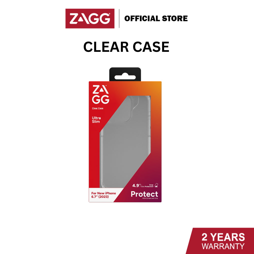 Zagg Clear Essential Series Case for iPhone 15 / 15 Plus / 15 Pro / 15 Pro Max | 2 Years Limited Warranty