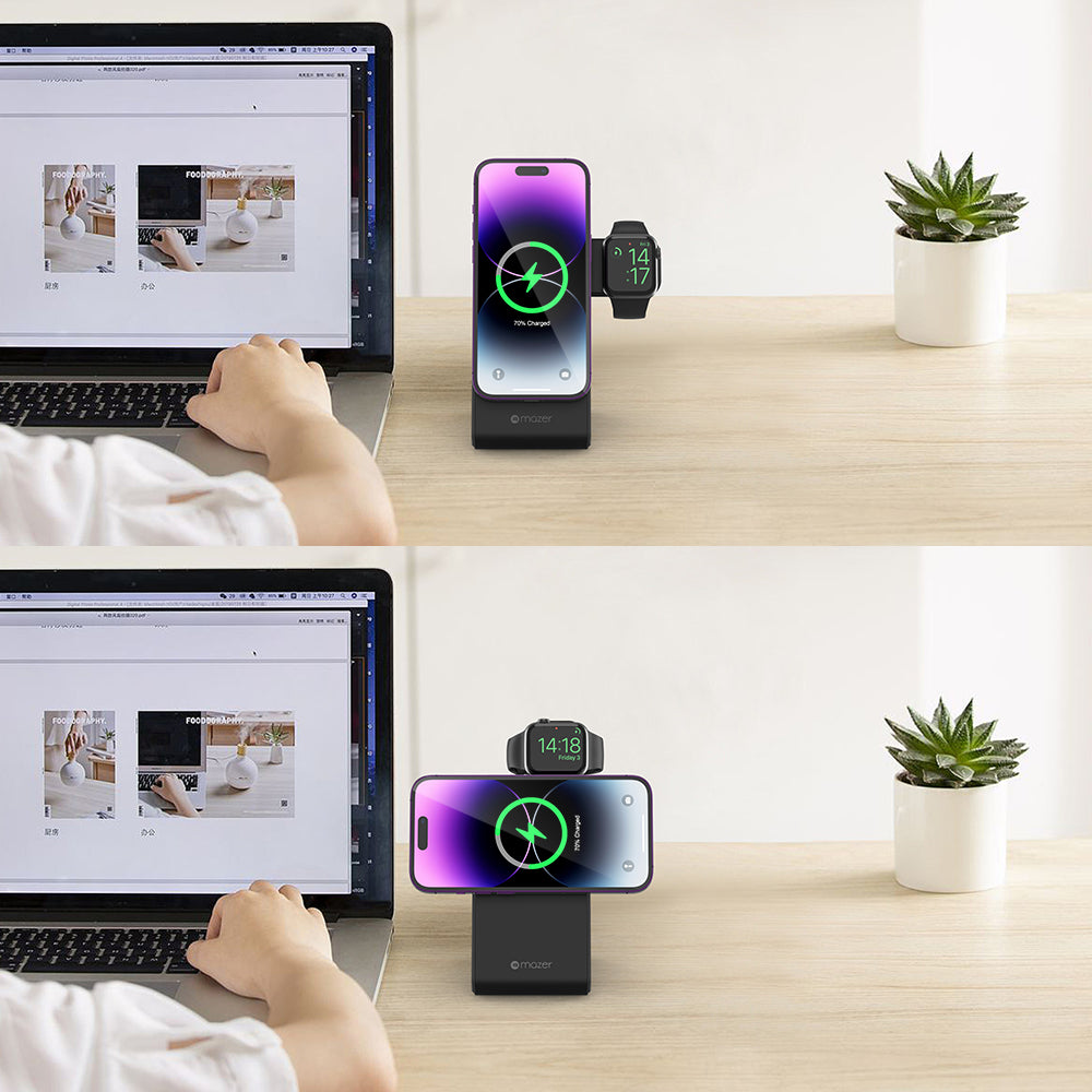 Mazer 3-in-1 Foldable/Desk Magnetic and Qi Wireless Charging Stand | 2 Years Warranty