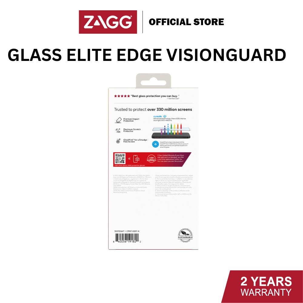 Zagg Glass Elite Edge-RPF30 VisionGuard Series Screen Protector for iPhone 15 / 15 Plus / 15 Pro / 15 Pro Max