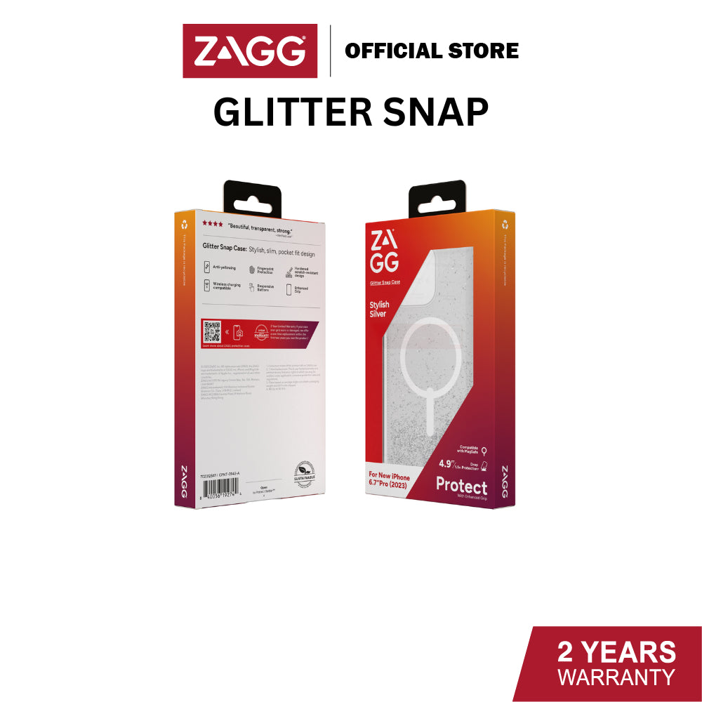Zagg Glitter Snap Essential Series Case for iPhone 15 Pro / 15 Pro Max | 2 Years Limited Warranty