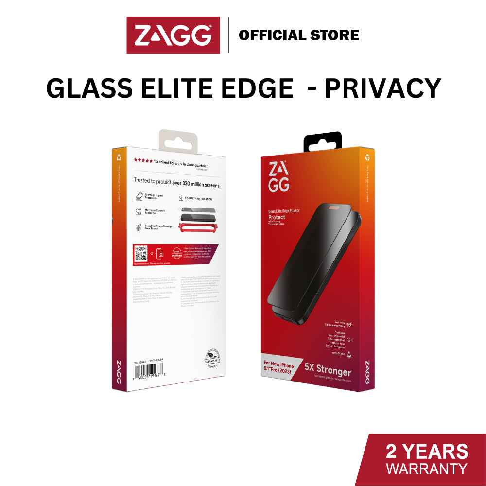 Zagg Glass Elite Edge Privacy Series Screen Protector for iPhone 15 / 15 Plus / 15 Pro / 15 Pro Max