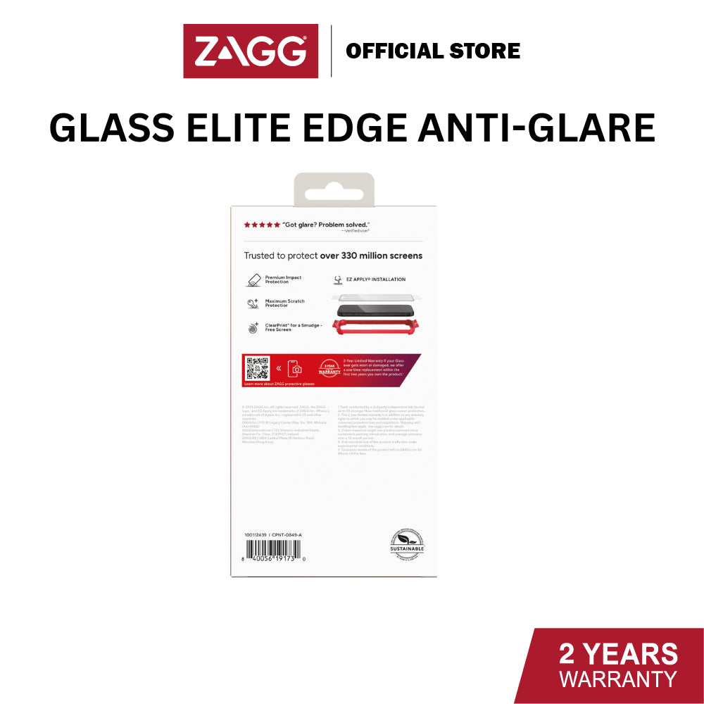 Zagg Glass Elite Edge Anti-Glare Series Screen Protector for iPhone 15 / 15 Plus / 15 Pro / 15 Pro Max