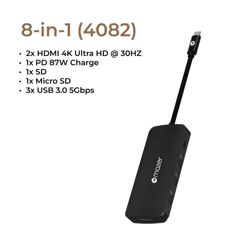 Mazer Multimedia USB-C Hub (8-in-1, 7-in-1, 6-in-1, 5-in-1, 4-in-1) | 2 Years Warranty