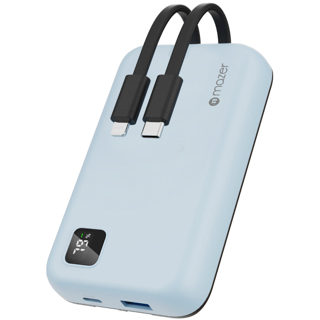 Mazer Infinite.Boost Power Link Trio 10K mAh Power Bank with Certified MFI Lightning & USB-C Cables | 2 Years Warranty