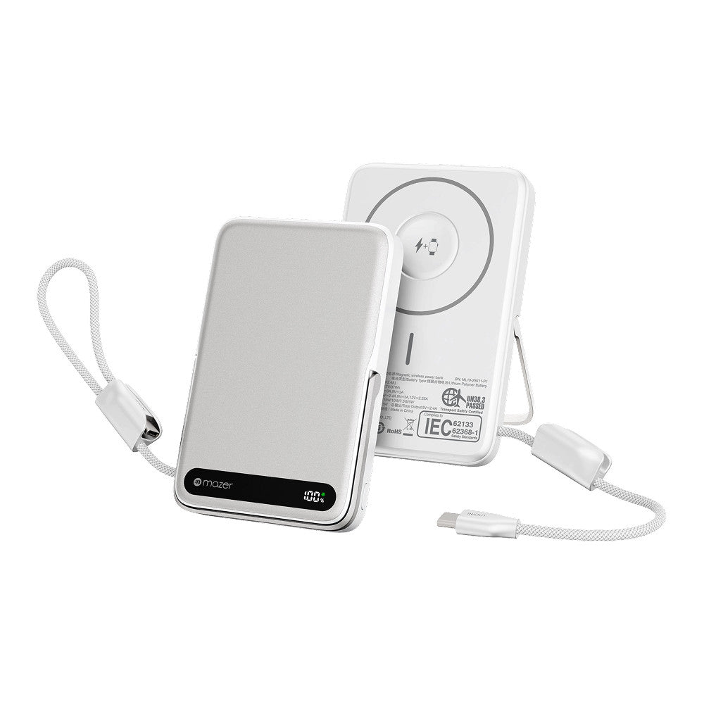 (CCC Certified) Mazer 10000mAh Magnetic Powerbank PD27W Fast Charge-15W Wireless-USB-C Cable-Stand-Watch Charger