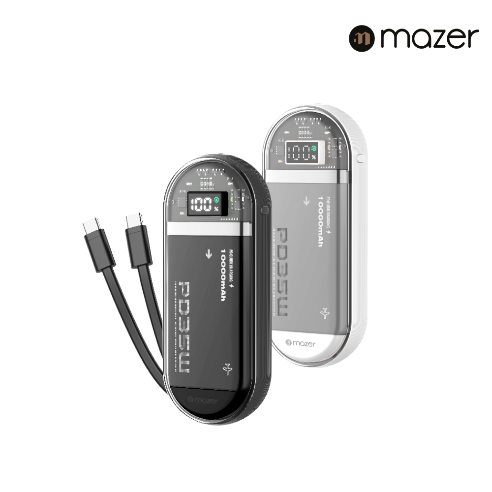 Mazer PowerCharge LINK Built-in Dual USB-C Cable 10000mAh PD35W Fast Charging Power Bank | 2 Years Warranty