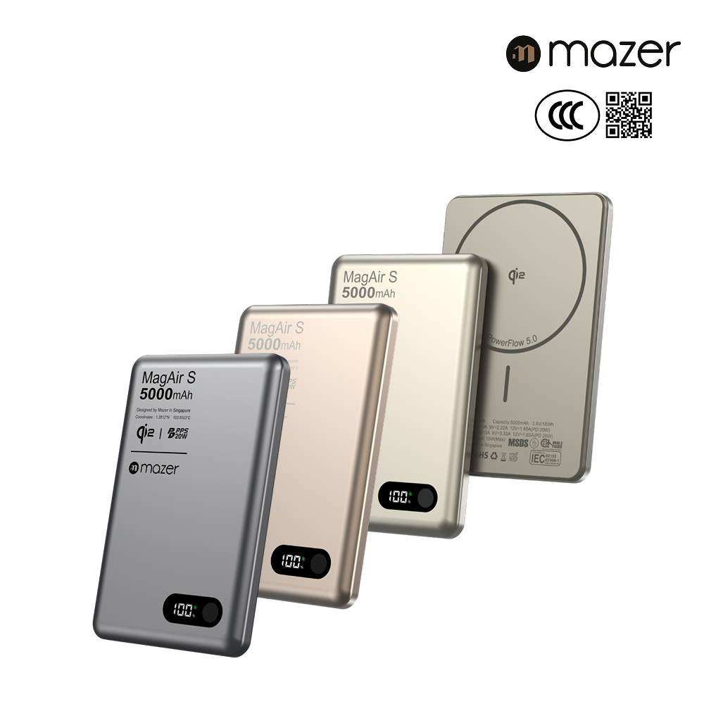(CCC + QR Code) Mazer MagAir 29 Ultra-Thin 5000mAh Qi2 Certified Magnetic Wireless Power Bank