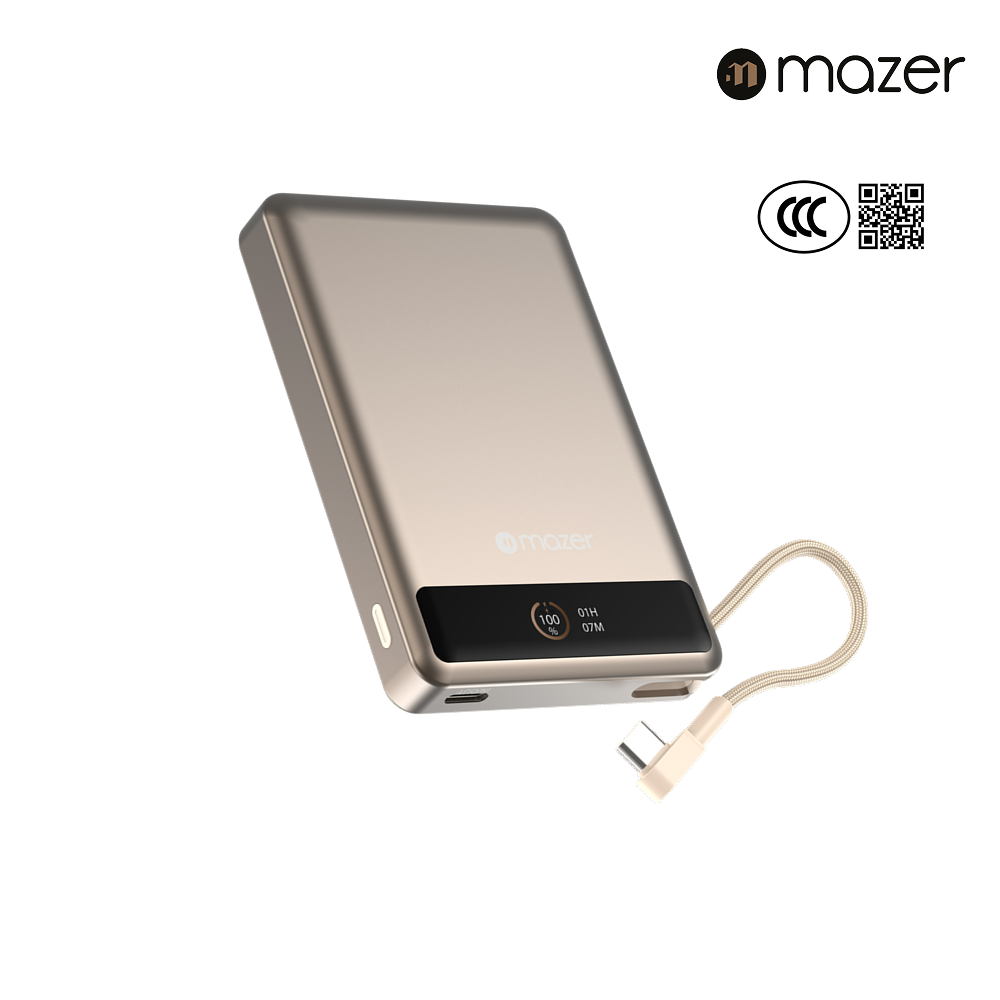 (CCC Certified) Mazer Powerbank Qi2 10000mAh Wireless Powerbank PD30W | USB-C Cable | Ai Display