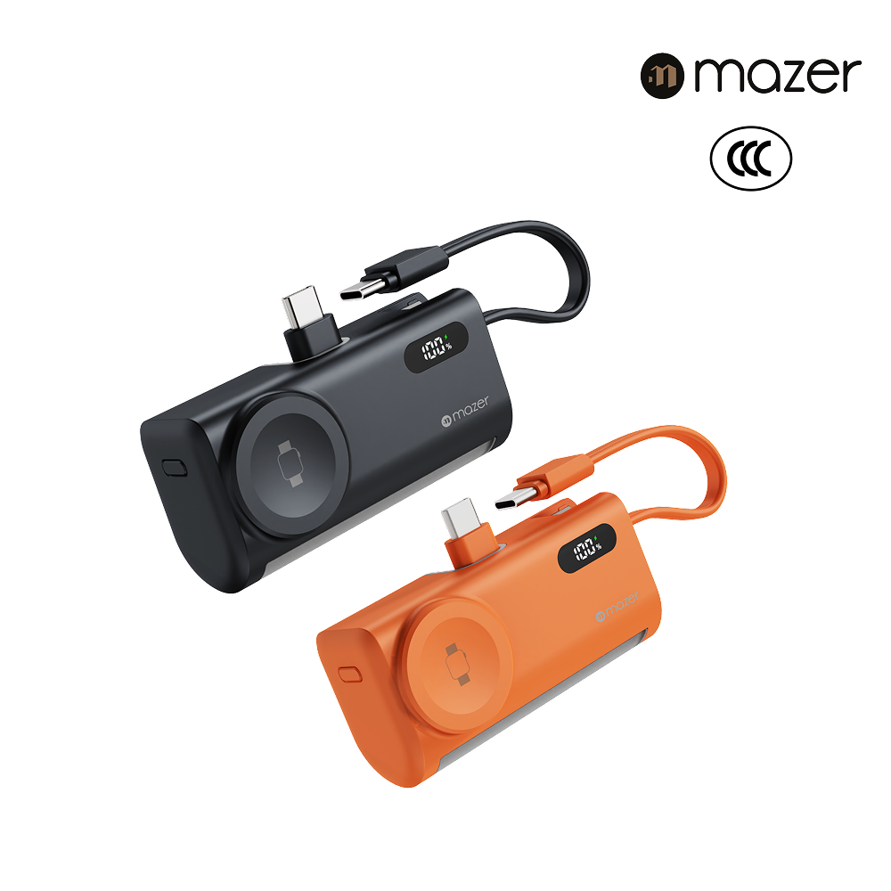 (New CCC Certified) Mazer PD20W 5000mAh Fast Charging Powerbank-Built-in USB-C Cable-Watch Charger