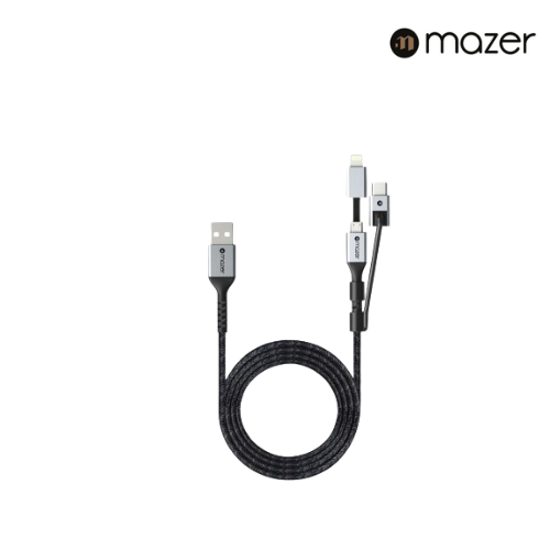 Mazer POWER.LINK II 3in1 USB to Lightning+Micro+USB-C 1.0M / 3.1A Fast Charging Cable-Black / 2 Years Warranty