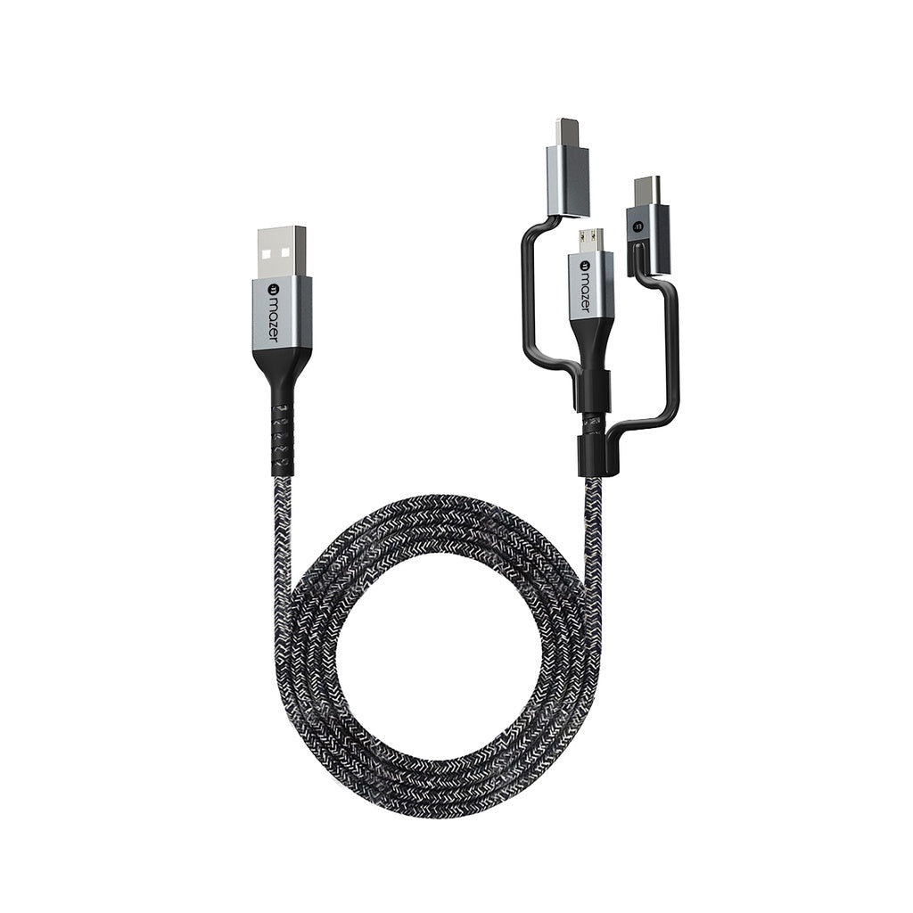 Mazer POWER.LINK II 3in1 USB to Lightning+Micro+USB-C 1.0M / 3.1A Fast Charging Cable-Black / 2 Years Warranty